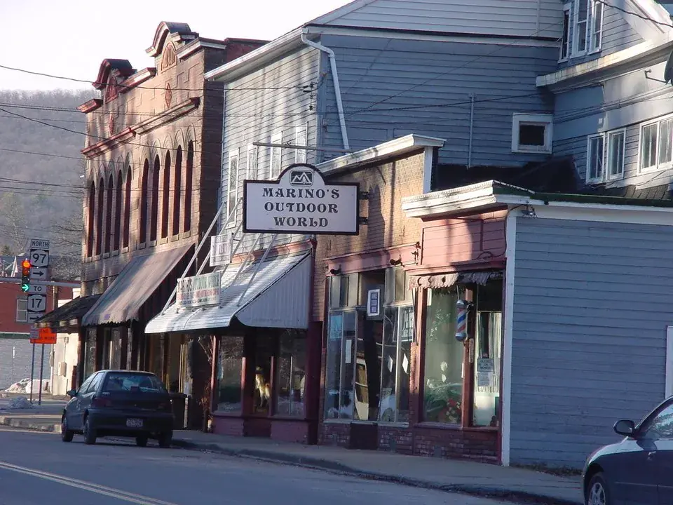 Marino's Outdoor World on Main Street, Hancock NY — the kind of small-town storefront 15 minutes from Shehawken Lake