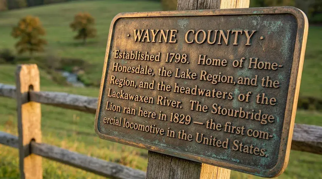 Wayne County, PA historical marker — Starrucca sits in the northeast corner, established 1798
